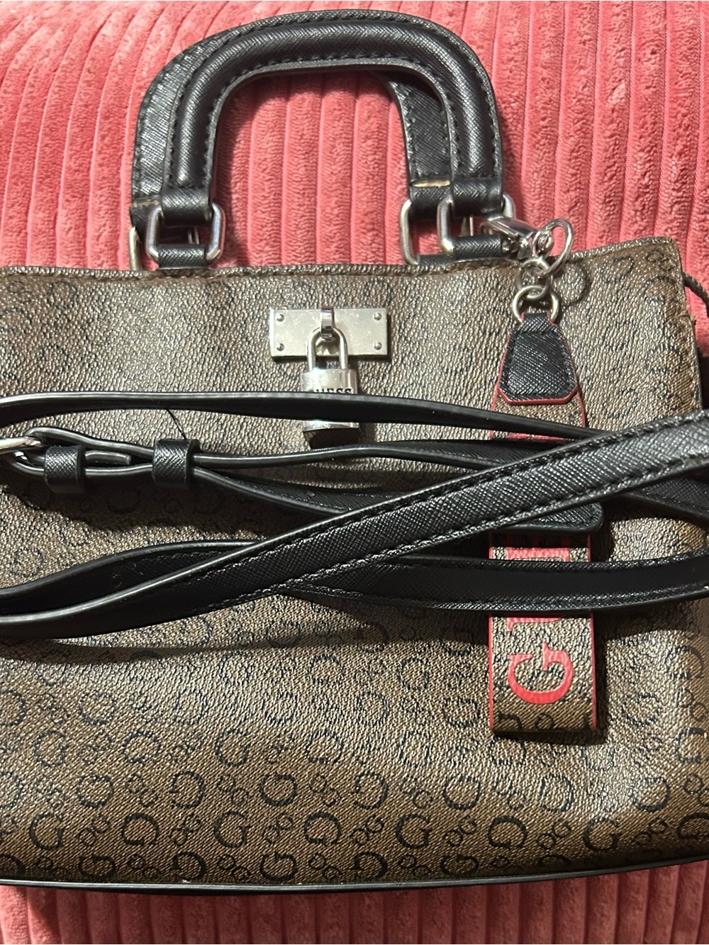 Guess Brown and Black Logo Crossbody Bag with Red Accent - Picture 9 of 11